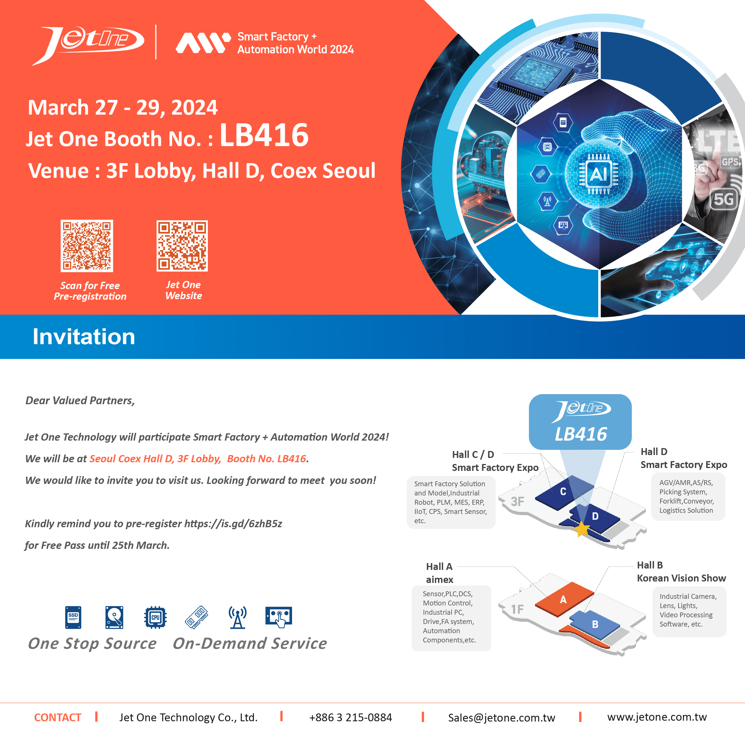 Jet One Technology will participate Smart Factory + Automation World 2024! We will be at Seoul Coex Hall D, 3F Lobby, Booth No. LB416.  Jet One Technology will participate Smart Factory + Automation World 2024! We will be at Seoul Coex Hall D, 3F Lobby, Booth No. LB416.